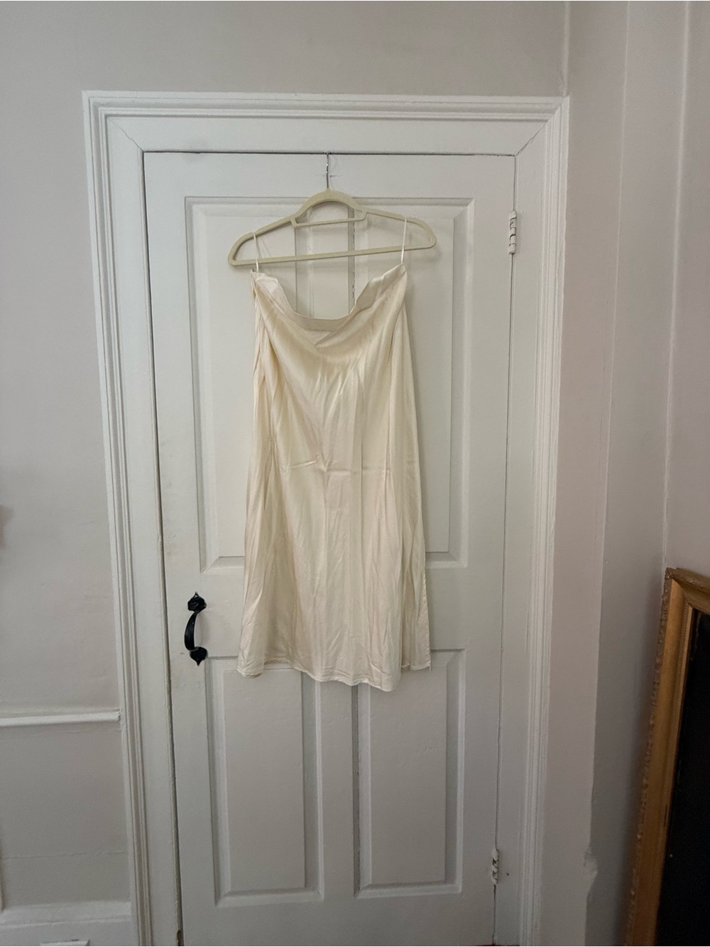 Silky Cream Bias-Cut Midi Skirt